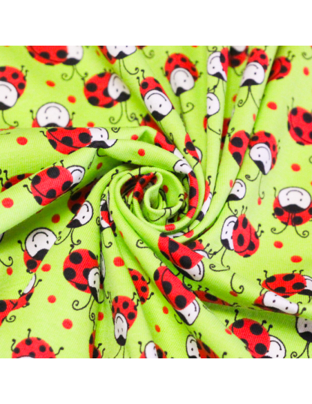 Jersey coton peigné & élasthanne – Coccinelles fond vert