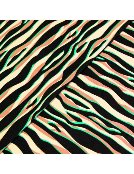 Jersey coton peigné & élasthanne – Zèbre noir, beige & vert