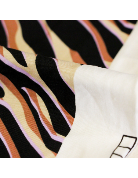 Jersey coton peigné & élasthanne – Zèbre noir, beige & lilas