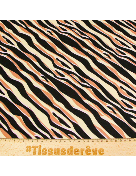 Jersey coton peigné & élasthanne – Zèbre noir, beige & lilas