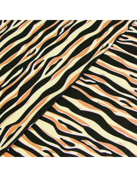 Jersey coton peigné & élasthanne – Zèbre noir, beige & lilas
