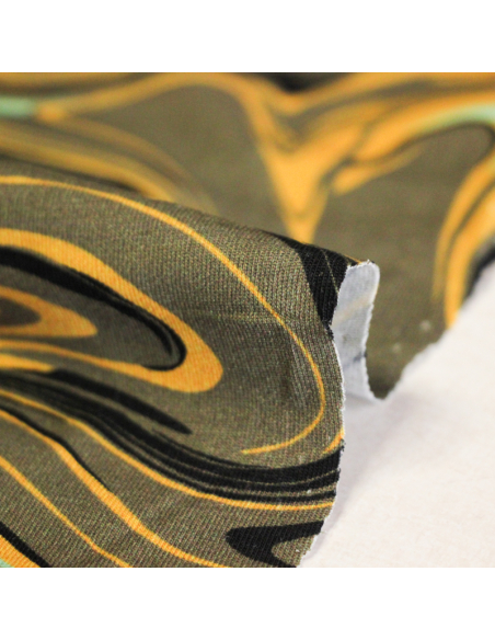 Jersey coton peigné & élasthanne – Marbré jaune vert noir