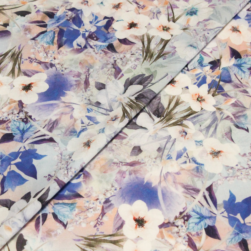 Voile 100% coton - Fleurs blanches fond pastel