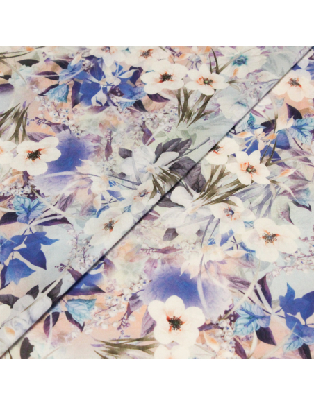 Voile 100% coton - Fleurs blanches fond pastel