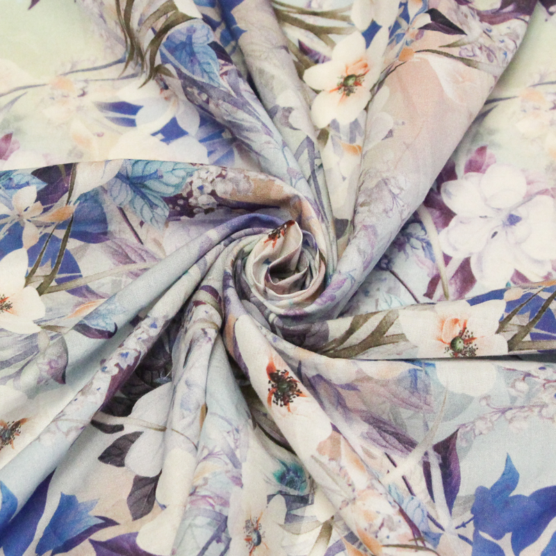 Voile 100% coton - Fleurs blanches...