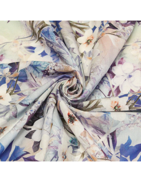 Voile 100% coton - Fleurs blanches fond pastel