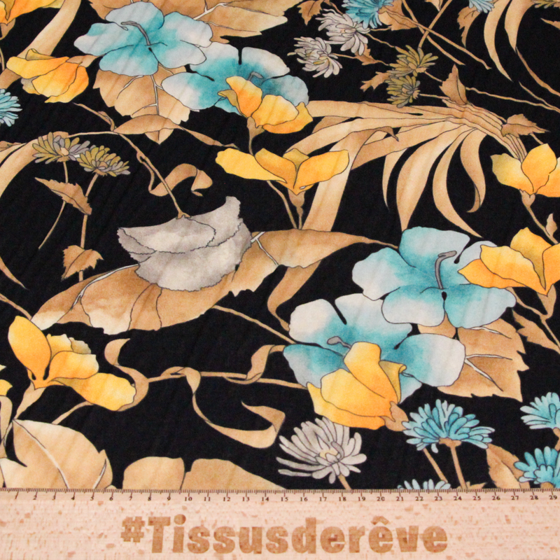 Voile 100% coton – Fleurs jaunes...