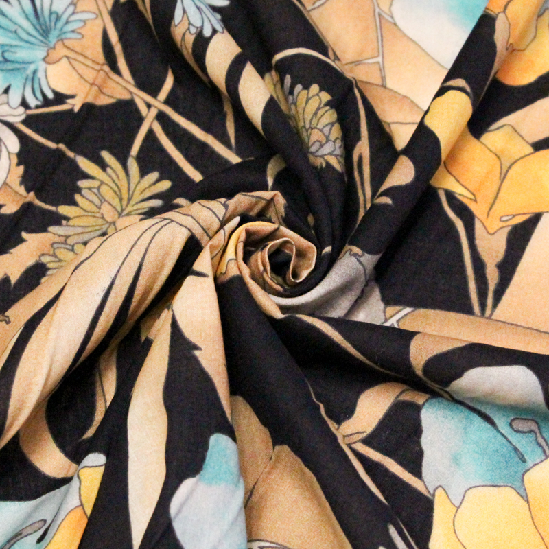 Voile 100% coton – Fleurs jaunes...