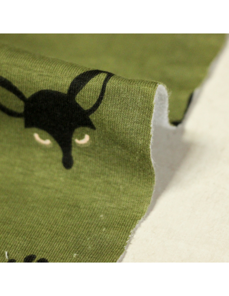 Molleton gratté - Renard noir & beige fond vert