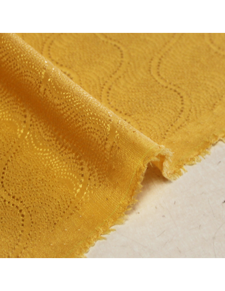 Satin 100% soie jacquard - Wave pointillé jaune orangé
