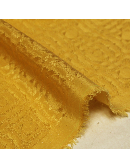 Satin 100% soie jacquard - Carré jaune orangé
