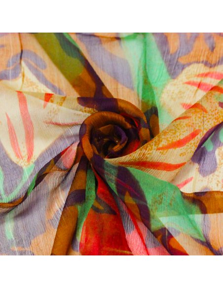 Carré mousseline 100% soie - Jardin fauve