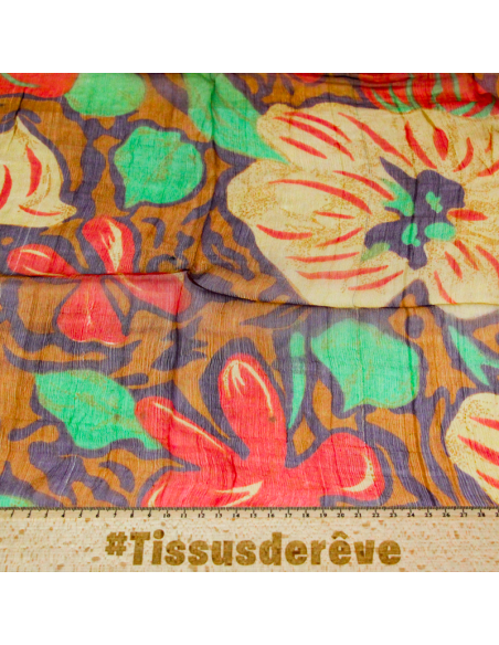 Carré mousseline 100% soie - Jardin fauve