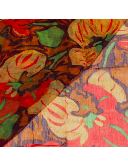 Carré mousseline 100% soie - Jardin fauve