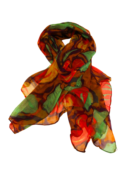 Carré mousseline 100% soie - Jardin fauve