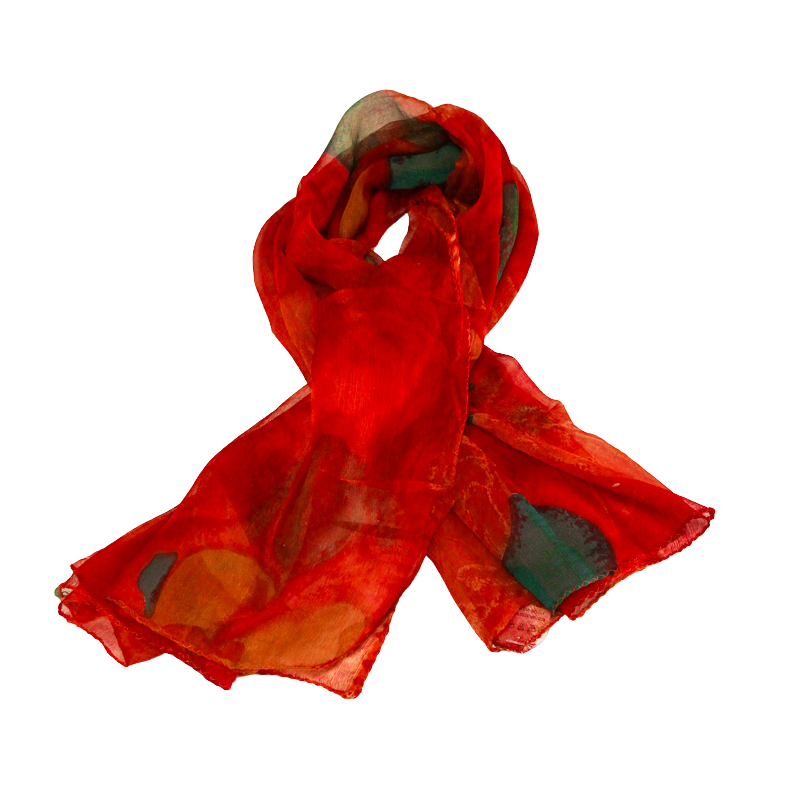 Carré mousseline 100% soie - Rouge hibiscus