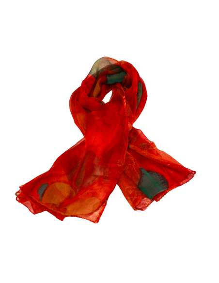 Carré mousseline 100% soie - Rouge hibiscus