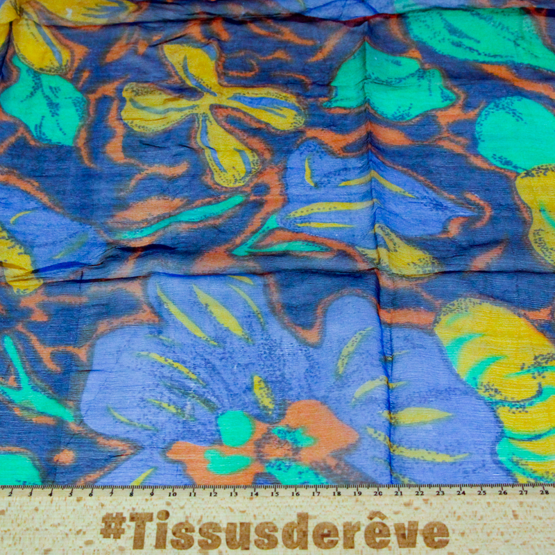 Carré mousseline 100% soie - Bleu...