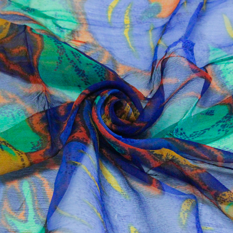 Carré mousseline 100% soie - Bleu...