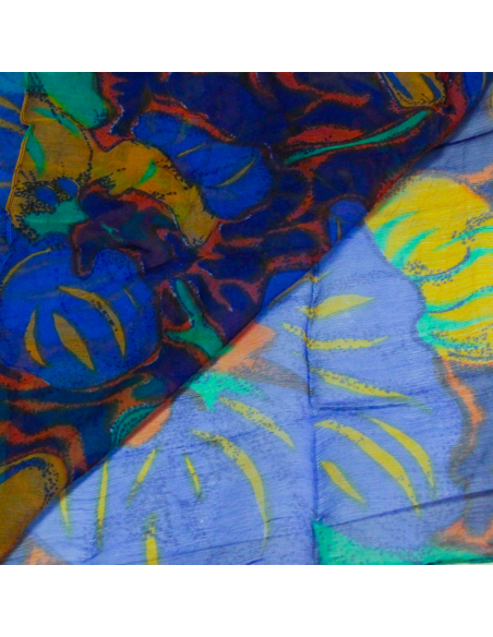 Carré mousseline 100% soie - Bleu paradis