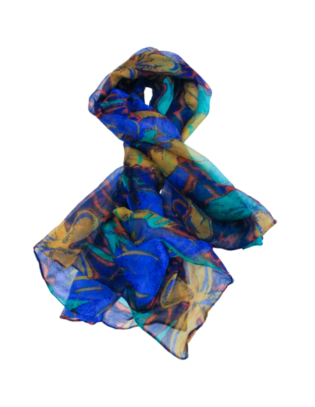 Carré mousseline 100% soie - Bleu paradis