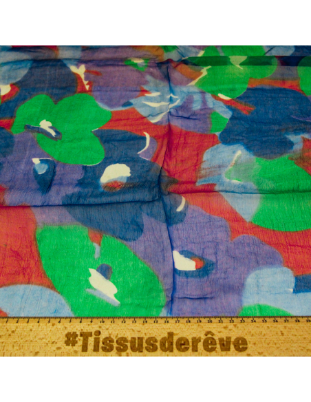 Carré mousseline 100% soie - Bouquet éclatant vert