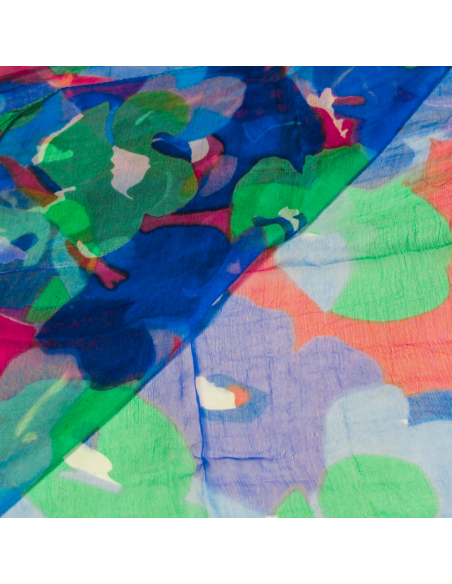 Carré mousseline 100% soie - Bouquet éclatant vert