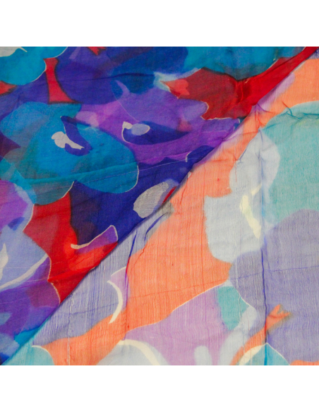 Carré mousseline 100% soie - Bouquet éclatant rouge