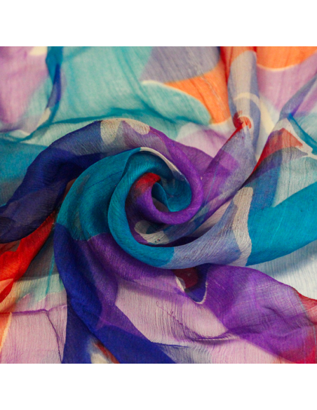 Carré mousseline 100% soie - Bouquet éclatant rouge