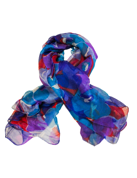 Carré mousseline 100% soie - Bouquet éclatant rouge