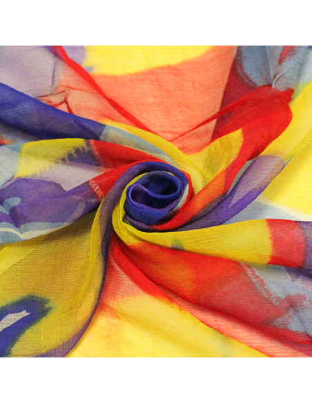 Carré mousseline 100% soie - Bouquet éclatant jaune