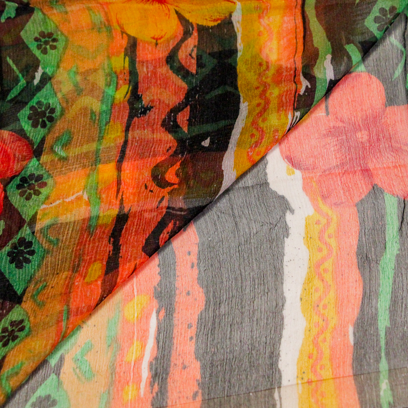 Carré mousseline 100% soie - Fleurs...