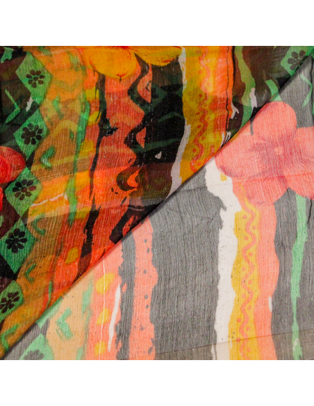 Carré mousseline 100% soie - Fleurs nomades vert