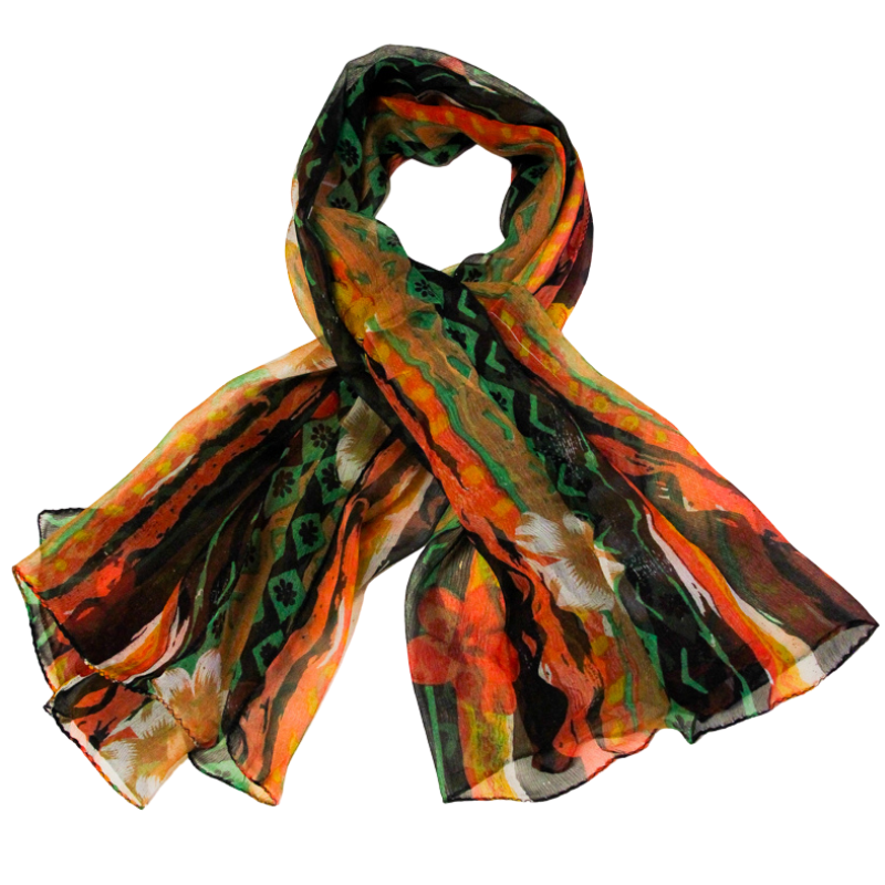 Carré mousseline 100% soie - Fleurs nomades vert