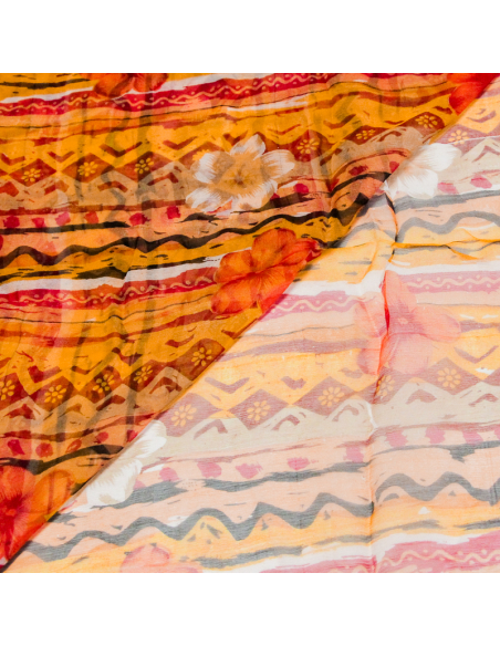 Carré mousseline 100% soie - Fleurs nomades rose