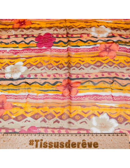 Carré mousseline 100% soie - Fleurs nomades rose