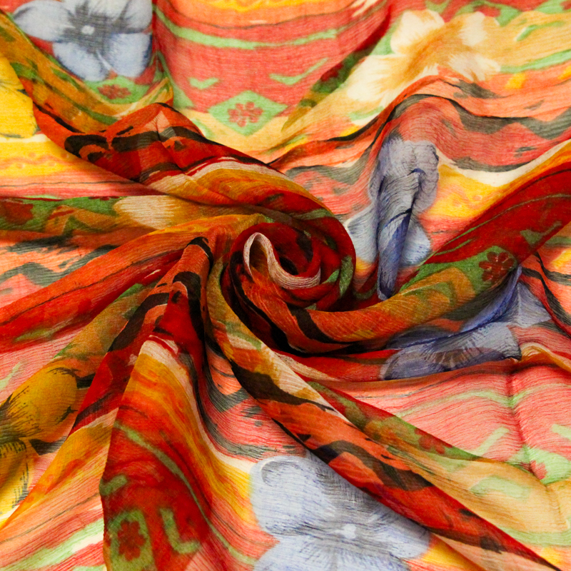 Carré mousseline 100% soie - Fleurs...