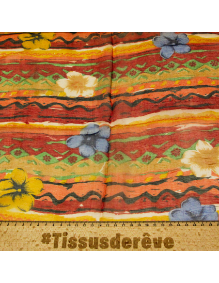 Carré mousseline 100% soie - Fleurs nomades bleu