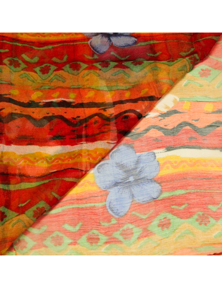 Carré mousseline 100% soie - Fleurs nomades bleu