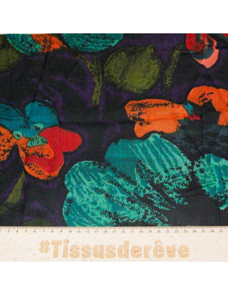 Carré mousseline 100% soie - Fleurs au crépuscule