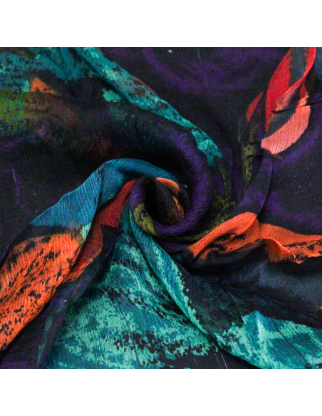 Carré mousseline 100% soie - Fleurs au crépuscule