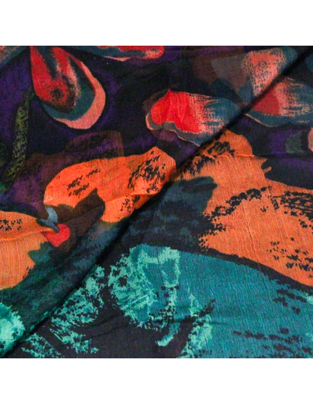 Carré mousseline 100% soie - Fleurs au crépuscule