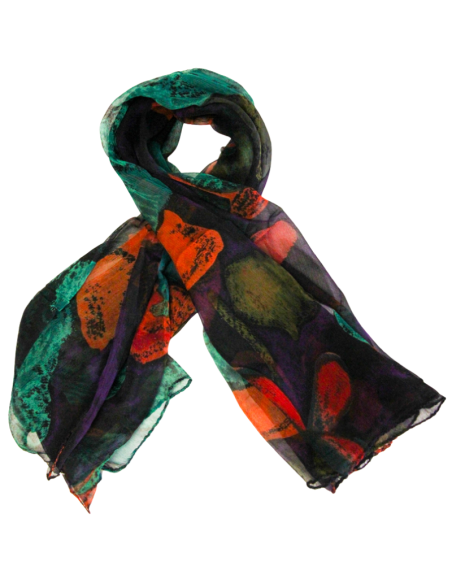 Carré mousseline 100% soie - Fleurs au crépuscule