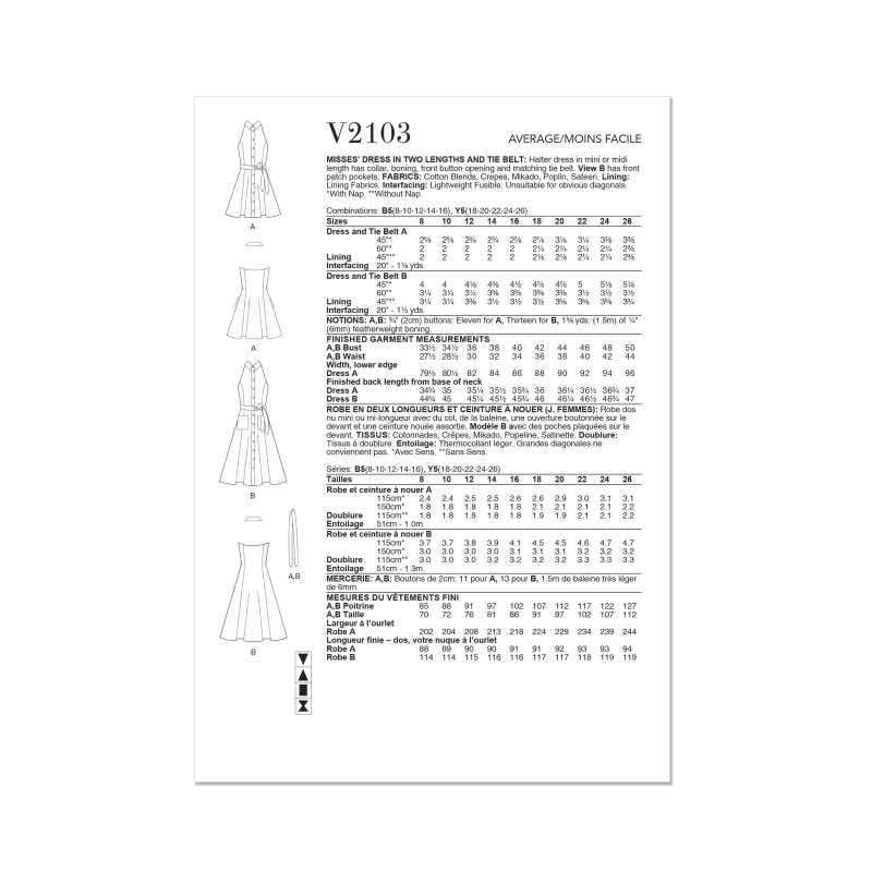 Patron Vogue 2103/Y5 (46-54) - Robe...