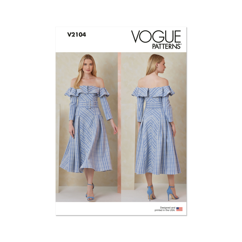 Patron Vogue 2104/B5 (36-44) - Robe midi bardot plissée
