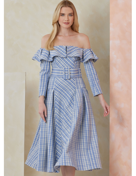 Patron Vogue 2104/B5 (36-44) - Robe midi bardot plissée