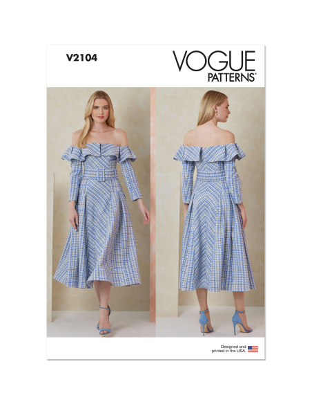 Patron Vogue 2104/Y5 (46-54) - Robe midi bardot plissée