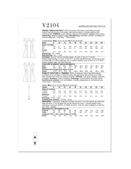 Patron Vogue 2104/Y5 (46-54) - Robe midi bardot plissée