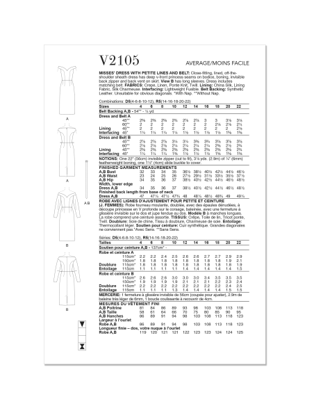 Patron Vogue 2105/R5 (42-50) - Robe fourreau épaules dénudées et ceinture