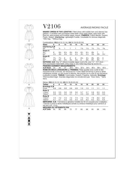 Patron Vogue 2106/U5 (44-52) - Robe froncée à ourlet bulle et dos ouvert